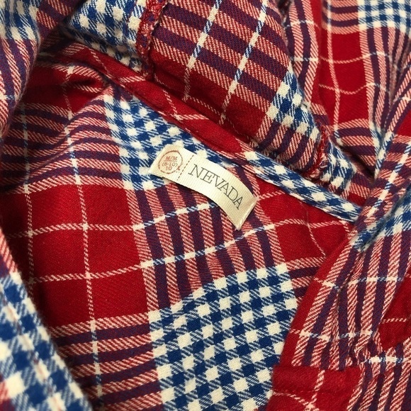 NEVADA Red White & Navy Plaid Button-up Flannel Lumberjack Pocket Hoodie Shirt - Picture 2 of 11